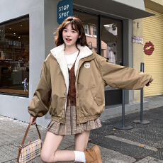 批发美式复古短款棉<b class='q'>服</b>女羊羔毛加绒棉袄2025年新款<b class='q'>学生</b>oversize外套潮