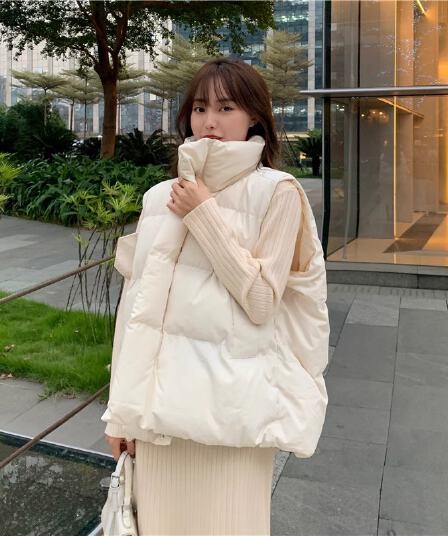 한국 스타일 다운 코튼 조끼 여자 계절 작은 키 ins 루즈핏 다운 재킷 조끼 자켓 어깨 조끼 여성 외부 가져 가라.