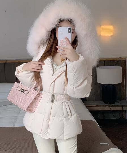 한국 스타일 학원 큰 모피 칼라 면 의류 여성 펌프 로프 허리 수축 몸매 가꾸기 쇼트 스타일 보온 작은 키 재킷