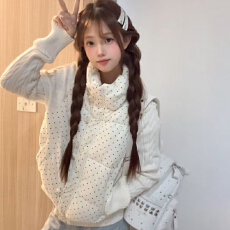批发波点灯芯绒羽绒棉服<b class='q'>女</b>针织袖冬季2026新款宽松毛衣面包服短款外套