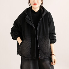 批发实拍 冬季新款加厚棉服休闲宽松连帽文艺水洗<b class='q'>牛仔</b>加厚夹棉<b class='q'>外套</b>