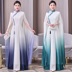 批发2025新款高端渐变紫色成人古筝民乐艺考大合唱中式<b class='q'>演出服</b>水袖