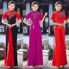 批发2026实拍走秀旗袍连衣裙大码中国风长款新中式奥黛礼服<b class='q'>演出服</b>