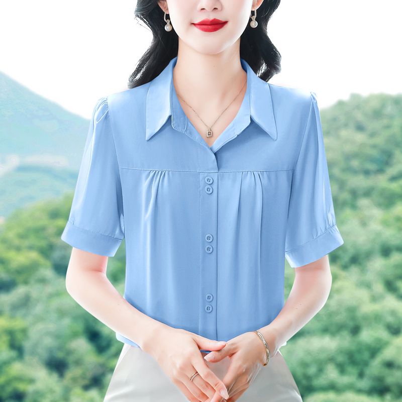 RY3397# 实拍 2026夏季新款洋气短袖上衣气质减龄衬衫女士大码小衫