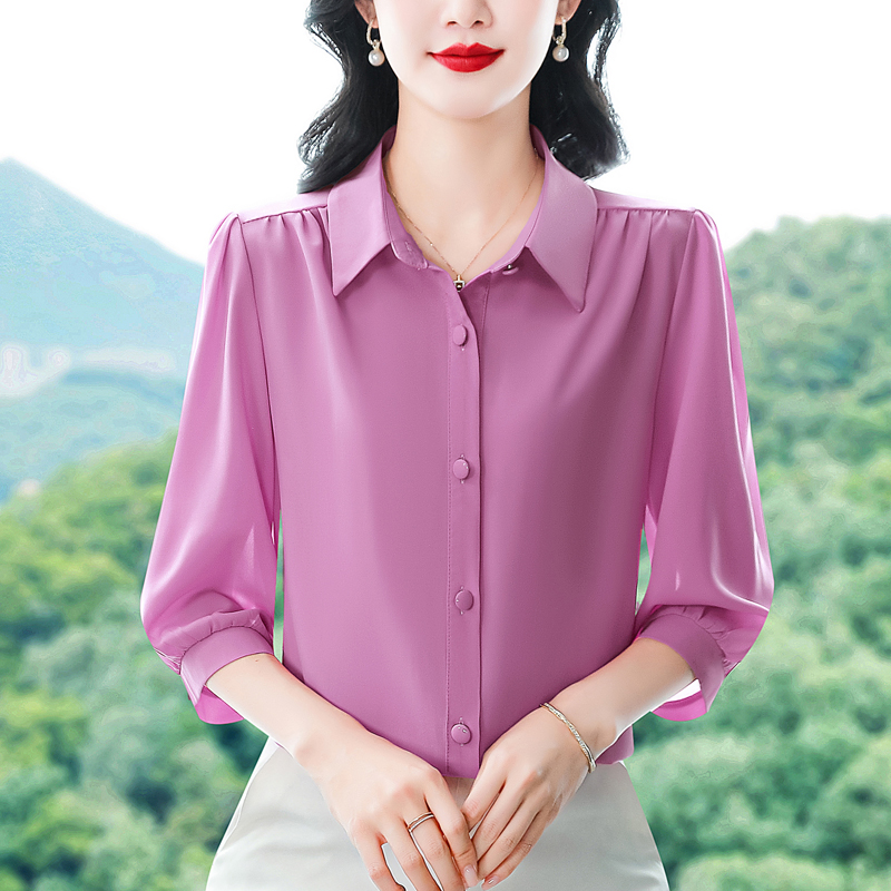 RY3395# 实拍 2026夏季新款洋气七分袖上衣气质减龄衬衫女士大码小衫