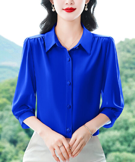 실사 2026 여름 새로운 외국 가스 7부 소매 맨위 품격 연령 감소 셔츠 여성 빅 사이즈 작은 셔츠