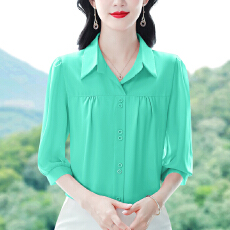 批发实拍 2026夏季新款洋气七分袖上衣气质减龄衬衫女士<b class='q'>大码</b>小衫