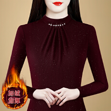 批发2026年冬季新款圆领加绒打底衫内搭女装网纱修身女士<b class='q'>T</b><b class='q'>恤</b>长袖小衫