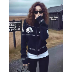 批发2025新款秋冬季黑色费尔岛拉链加厚<b class='q'>针织</b><b class='q'>开衫</b>外套女毛衣上衣高级感