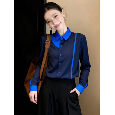 批发港式职业通勤风小众别致宝蓝色<b class='q'>长袖</b>开衫女2026春季新款百搭上衣潮