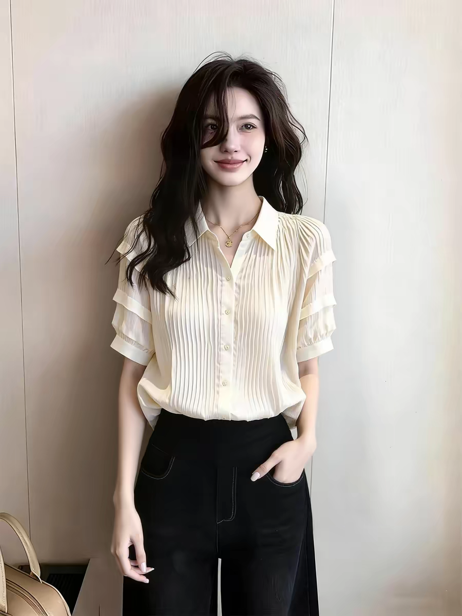 프랑스식 화이트 POLO 칼라 여성 셔츠 2026 봄 새로운 자이언트 잘 생긴 품격 연령 감소 디스플레이 화이트 슬림해 보이는 패션 맨위