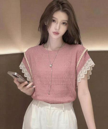 바다 산성 소금 달콤함 작은 셔츠 캐주얼 다용도 반팔 여성 셔츠 여름 맨위
