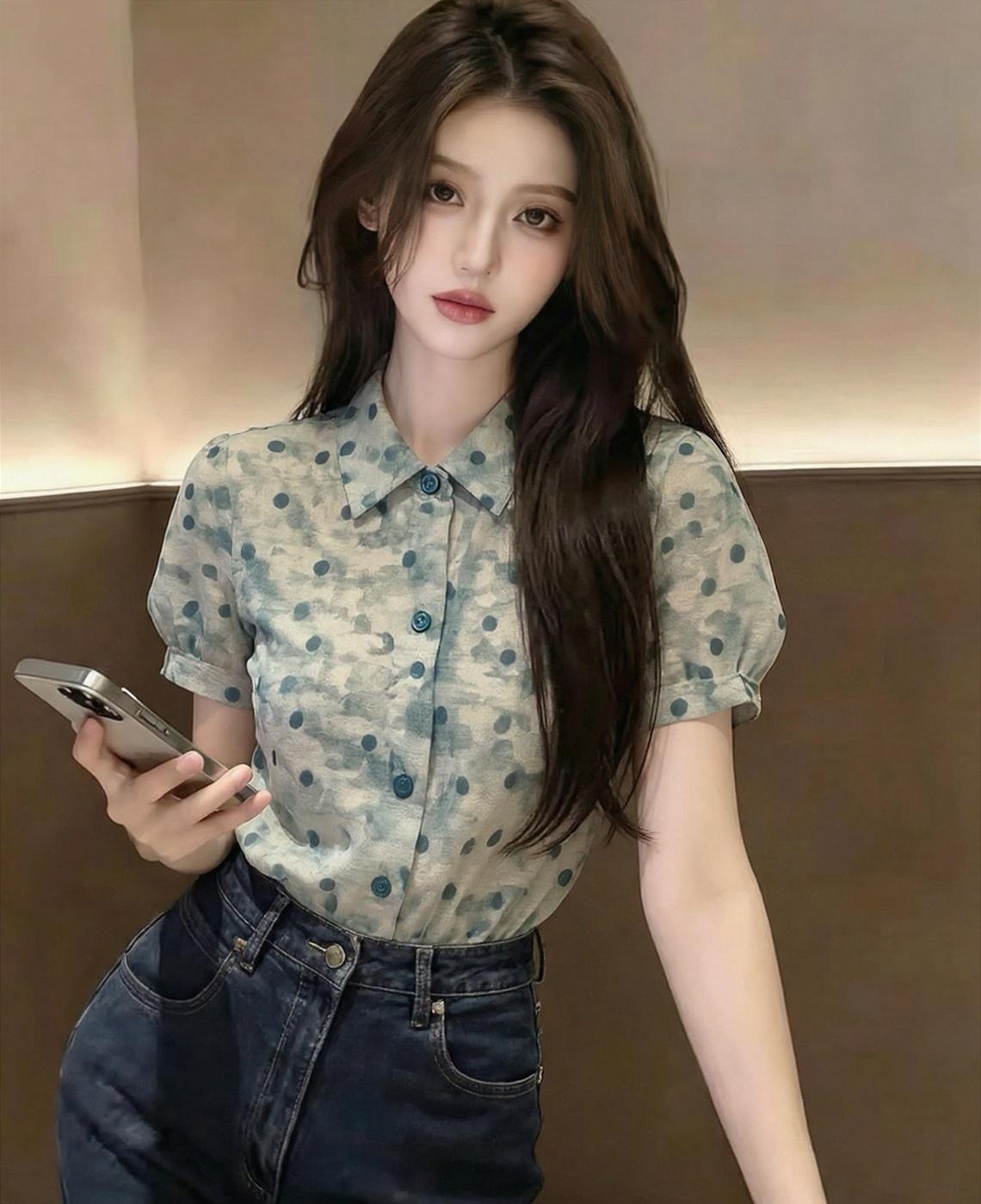 2026 년 여름 작은 셔츠 고유 한 Chic 아름다운 맨위 외국 가스 연령 감소 프린트 polo 아마 반팔 셔츠