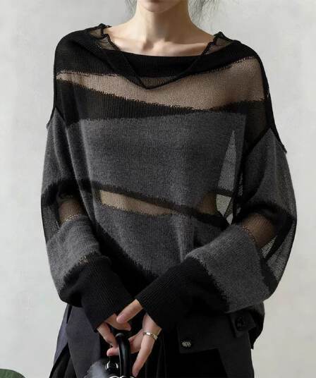 2026 이른 가을 인기 폭발 고유 한 슈퍼 잘 생긴 맨위 한 부서 느긋한 바람 디자인 센스 검정색 니트 스웨터