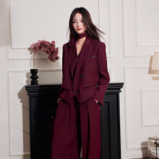 批发2025年秋冬新款法式安可拉红色时尚套装女马甲阔腿裤<b class='q'>小西装</b>三件套