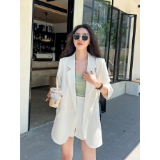 批发2026夏季新款通勤白色薄款七分袖西装套装女 西装+短裤气质两件套