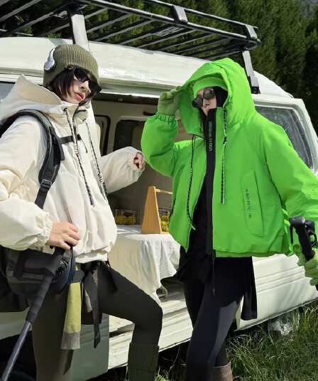 2026 겨울 야외 기능 바람 후드 다운 재킷 여성 짧은 워크웨어 자켓 스타일 화이트 덕 다운 두꺼운 재킷