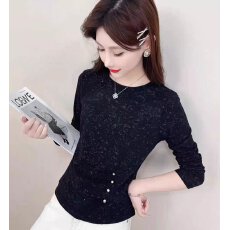 批发年轻妈妈装长袖圆领T恤衫秋装新款洋气减龄打底衫中老年上衣内搭