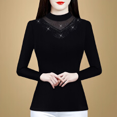 批发秋冬新款女士洋气修身显瘦<b class='q'>打底衫</b>女气质内搭时尚网纱T恤<b class='q'>加绒</b>上衣