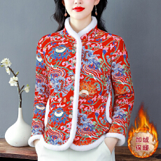 批发<b class='q'>妈妈</b>装冬季新款加绒加棉<b class='q'>中老年</b>女装保暖棉服时尚印花<b class='q'>棉衣</b>大花外套