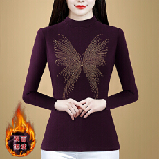 批发半高领长袖打底衫女内搭2025新款秋冬款<b class='q'>妈妈</b><b class='q'>T</b><b class='q'>恤</b>加绒保暖针织上衣