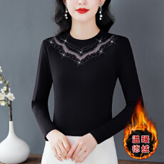 批发年轻<b class='q'>妈妈装</b>半高领绣花德绒T恤秋冬新款洋气减龄打底衫中老年上衣