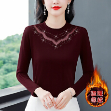 批发年轻<b class='q'>妈妈装</b>半高领绣花德绒T恤秋冬新款洋气减龄打底衫中老年上衣