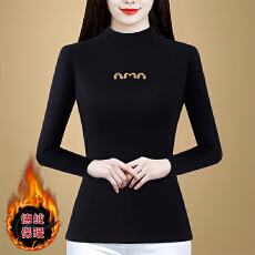 批发年轻<b class='q'>妈妈装</b>字母圆领长袖秋装新款洋气减龄德绒打底小衫中老年上衣