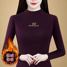 批发时尚<b class='q'>妈妈</b>2025秋冬加绒新圆领长袖烫钻T恤衫女宽松显瘦打底上衣