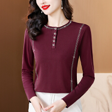 批发时尚<b class='q'>妈妈</b>装烫钻长袖T恤秋装新款洋气高贵打底衫中老年上衣内搭