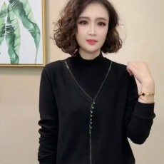 批发<b class='q'>时尚</b><b class='q'>妈妈装</b>假两件半高领T恤秋冬新款洋气减龄打底衫中老年上衣