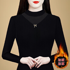 批发加绒加厚半高领网纱打底衫内搭秋冬新款修身<b class='q'>长袖</b>T恤上衣洋气<b class='q'>小衫</b>