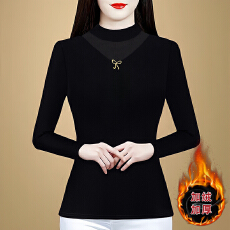 批发时尚洋气打底衫上衣秋冬季保暖半高领加厚修身百搭蝴蝶结装饰<b class='q'>小衫</b>