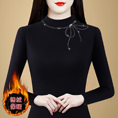 批发气质简约打底衫秋冬新款加绒保暖内搭时尚烫钻休闲<b class='q'>百搭</b>显瘦女上衣