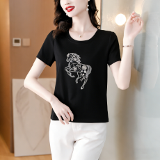 批发<b class='q'>时尚</b><b class='q'>妈妈装</b>圆领短袖印花T恤夏装新款洋气减龄半袖小衫中老年上衣