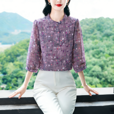批发实拍2026夏季新款时尚设计感韩版印花衬衫气质<b class='q'>宽松</b>显瘦<b class='q'>雪纺衫</b>上衣