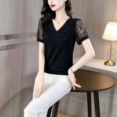 批发时尚妈妈装<b class='q'>木耳边</b>短袖T恤衫2026夏装新款洋气高贵小衫中<b class='q'>老年</b>上衣