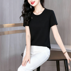 批发年轻<b class='q'>妈妈</b>装圆领烫钻短袖T恤2026夏装新款洋气减龄小衫中老年上衣