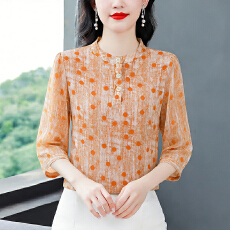 批发气质波点印花圆领<b class='q'>衬衫</b>女2026春夏新款宽松显瘦洋气七分袖薄款上衣