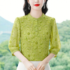 批发七分袖时尚花色圆领薄款衬衫春夏新款Z休闲百搭<b class='q'>中年</b>女装显瘦衬衣