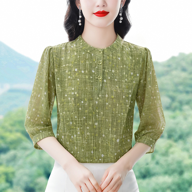 패션 다용도 작은 점들 디자인 라운드 넥 작은 셔츠 봄 새로운 f 품격 연령 감소 슬림해 보이는 셔츠 빅 사이즈 맨위