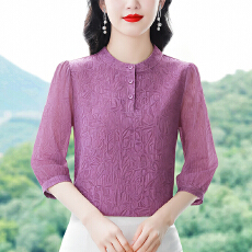 批发洋气平面花薄款中袖衬衫C气质新款时尚小衫中年<b class='q'>妈妈装</b>减龄上衣女