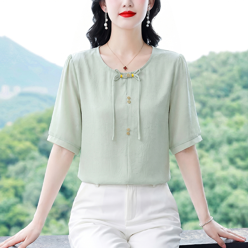 새로운 중식 패션 엄마 반팔 쉬폰 셔츠 여름 드레스 새로운 외국 가스 연령 감소 작은 셔츠 품격 중노년 맨위