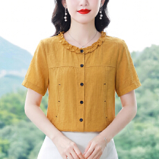 批发<b class='q'>短袖</b>衬衫夏季2026新款高级感轻奢减龄妈妈洋气木耳边小衫<b class='q'>T</b><b class='q'>恤</b>上衣