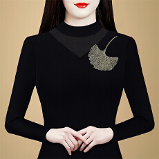 批发妈妈装半高领网纱打底衫2026秋季新款中老年女装烫钻长袖T恤上衣