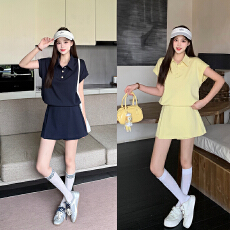 批发<b class='q'>夏</b>季新款时尚减龄显瘦POLO领上衣+假两件裤裙两件套套装