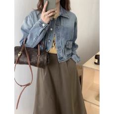 批发早春季渐变蓝色短款牛仔外套女小个子复古设计感小众夹克开衫春秋