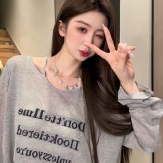 批发【阳光绒】字母灰色冰丝防晒衣罩衫女露肩薄款<b class='q'>长袖</b><b class='q'>t</b><b class='q'>恤</b>宽松上衣