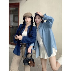 批发实拍韩系慵懒纽扣<b class='q'>牛仔</b><b class='q'>衬衫</b>外套女2025年早秋小众气质翻领长袖上衣