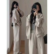 批发官图 华棉刷毛-薄款加绒 连帽开衫卫衣女+卫<b class='q'>裤</b> 二件套装女
